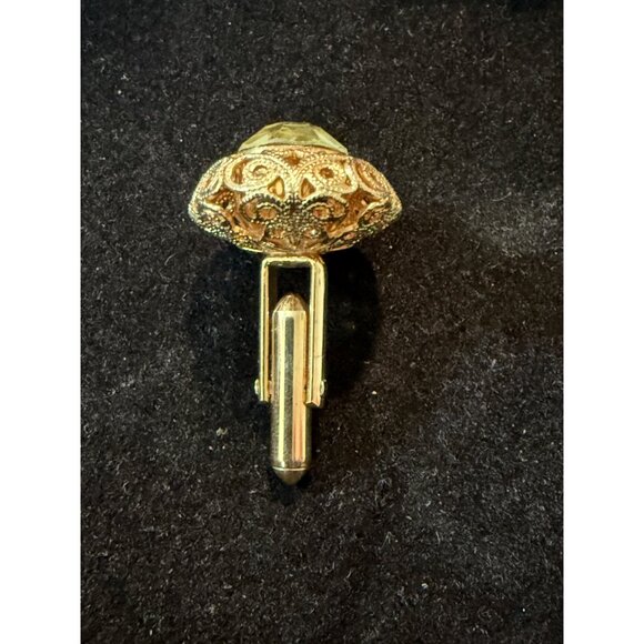 Vintage Tivoli Gold-Tone Filigree Cufflinks With Yellow Rhinestones In Original - Picture 4 of 11